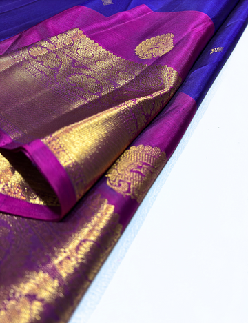 Magenta & Violet Kanchipuram Silk Saree – Small Butta | Rich Gold Border