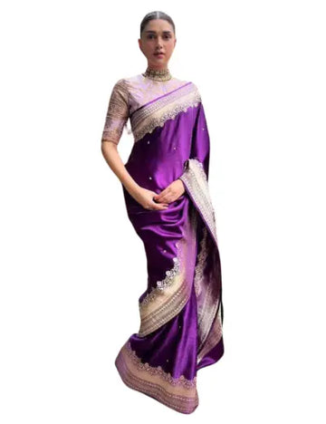 Purple with Small Putta Motifs | Intricate Zari Border | Inspired by Aditi Rao Hydari