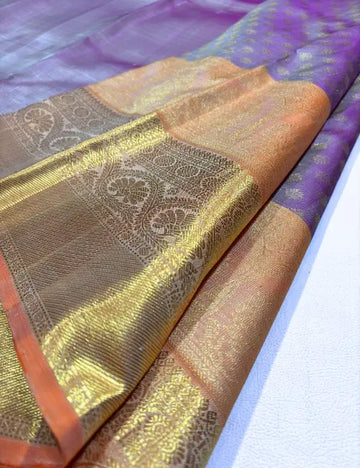 Peach Magenta & Peach Orange Kanchipuram Silk Saree