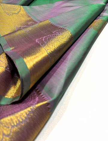 Unique Double-Shaded Kanchipuram Silk Saree – Pink & Sea Green