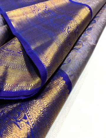 Blue Kanchipuram Silk Saree – Vanasingaram Weaving | Gold Zari Border