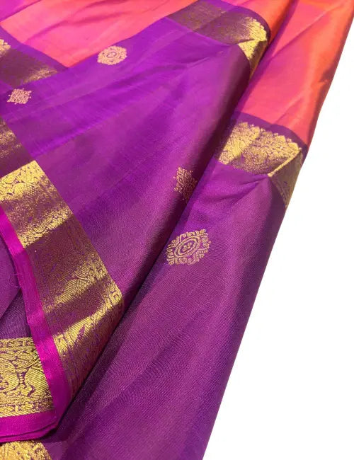 Pinkish Orange with Purple Border kanchipuram silk saree