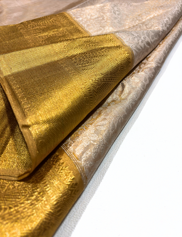 Gold & Silver Kanchipuram Tissue Silk Saree – Floral Zari Motifs