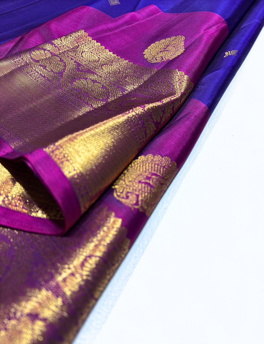 Magenta & Violet Kanchipuram Silk Saree – Small Butta | Rich Gold Border