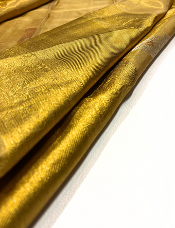 Gold Tissue Kanchipuram Handloom Silk Saree – Long Zari Border | Mango Motifs