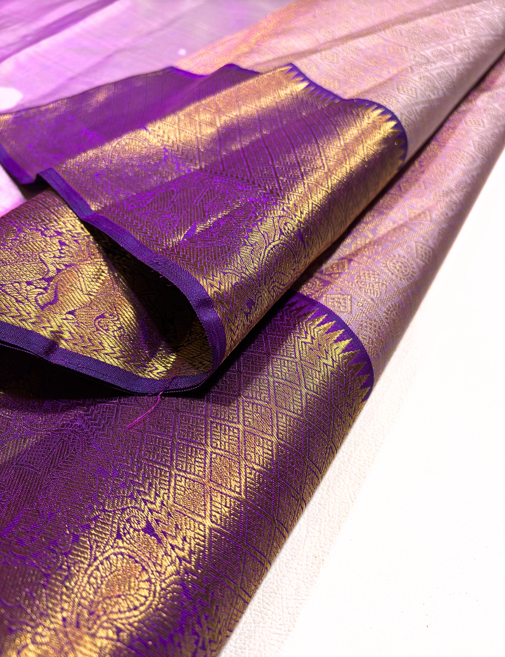 Lavender Kanchipuram Silk Saree with Purple Border & Gold Zari