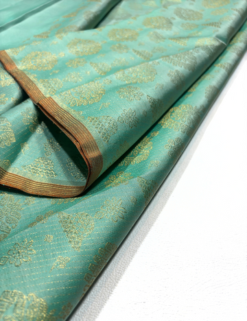 Elegant Sea Green & Orange Borderless Kanchipuram Handloom Silk Saree – Jimikki Design