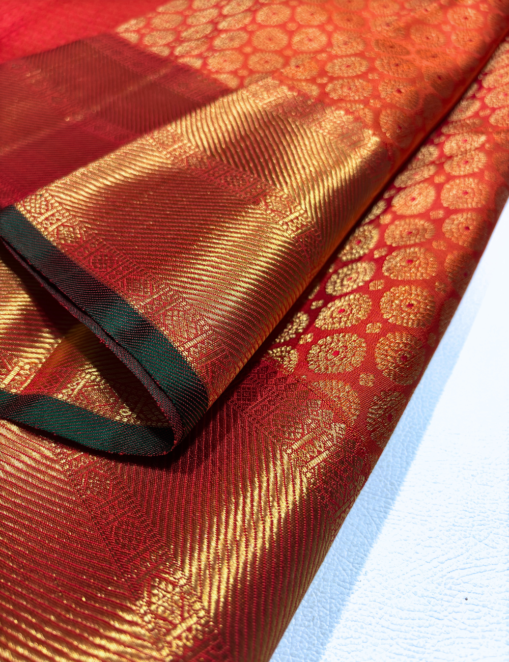 Rust Orange Kanchipuram Silk Saree with Gold Zari Weaving