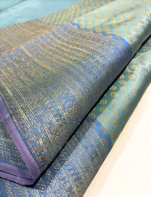 Pastel Blue & Sea Green Kanchipuram Silk Saree with Grand Gold Zari Weaving