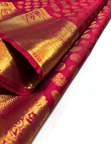Dark Red Kanchipuram Silk Saree – Peacock & Chakram