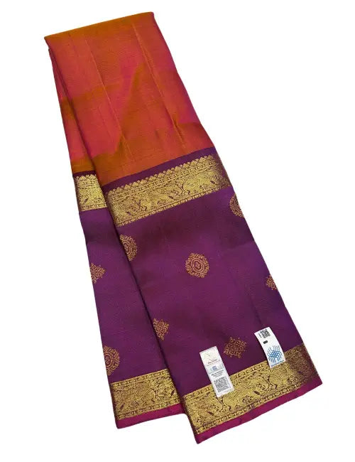 Pinkish Orange with Purple Border kanchipuram silk saree