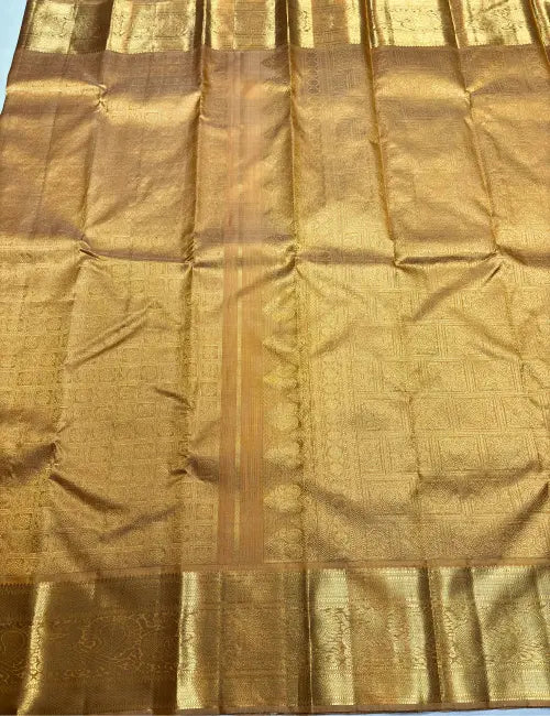 Exquisite Gold Kanchipuram Handloom Silk Saree – Peacock & Chakram Motifs