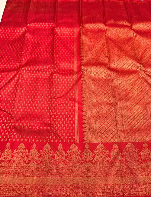 Super Red Kanchipuram Handloom Silk Saree with Gold Zari Turning Border