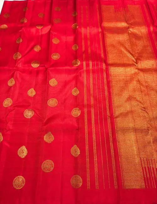 Elegant Red Borderless Kanchipuram Silk Saree with Yaali & Peacock Butta