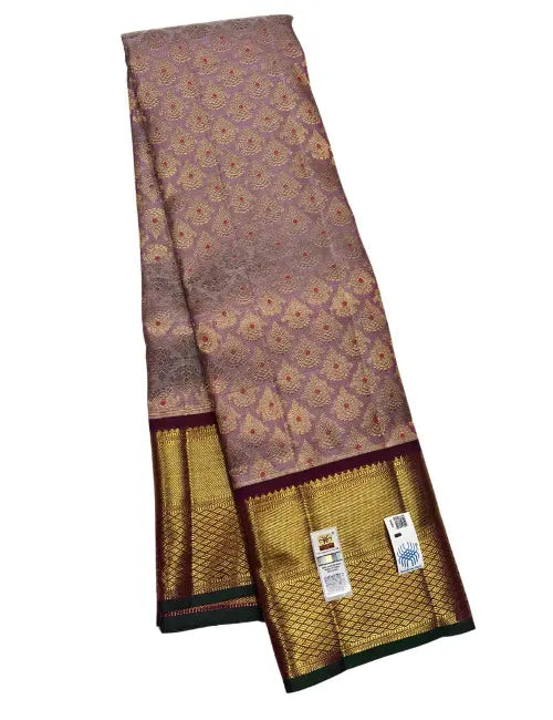 Lavender with Gold Zari & Maroon Border kanchipuram silk saree