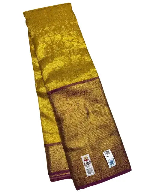 Yellow with Magenta Border tissue silk saree