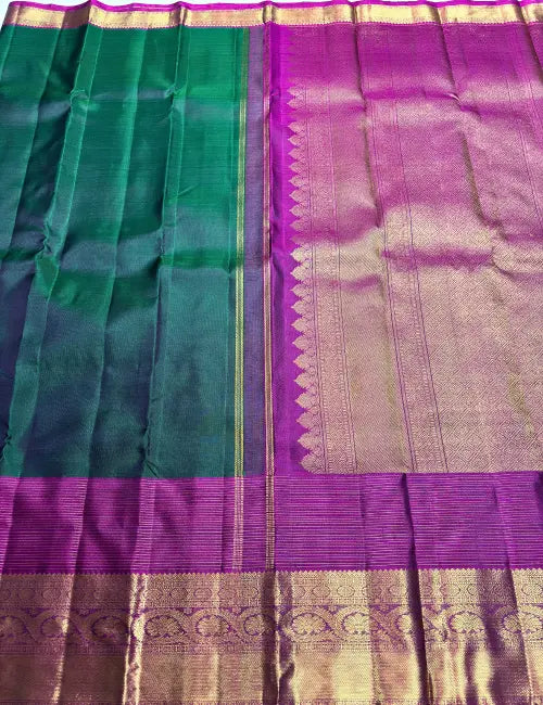 Elegant Green Kanchipuram Handloom Silk Saree with Rose Border & Gold Zari