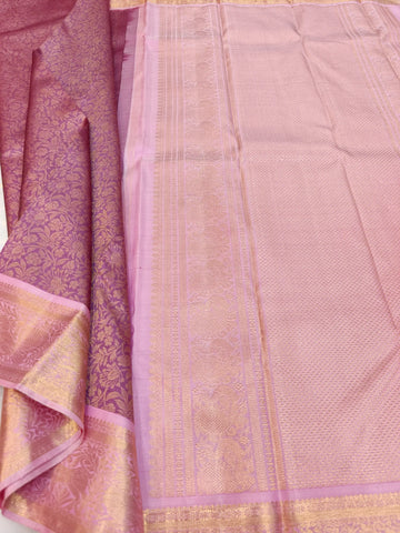 Handwoven Kanchipuram Pure Silk Saree in Lavender Pink with Rich Gold Zari Floral Design