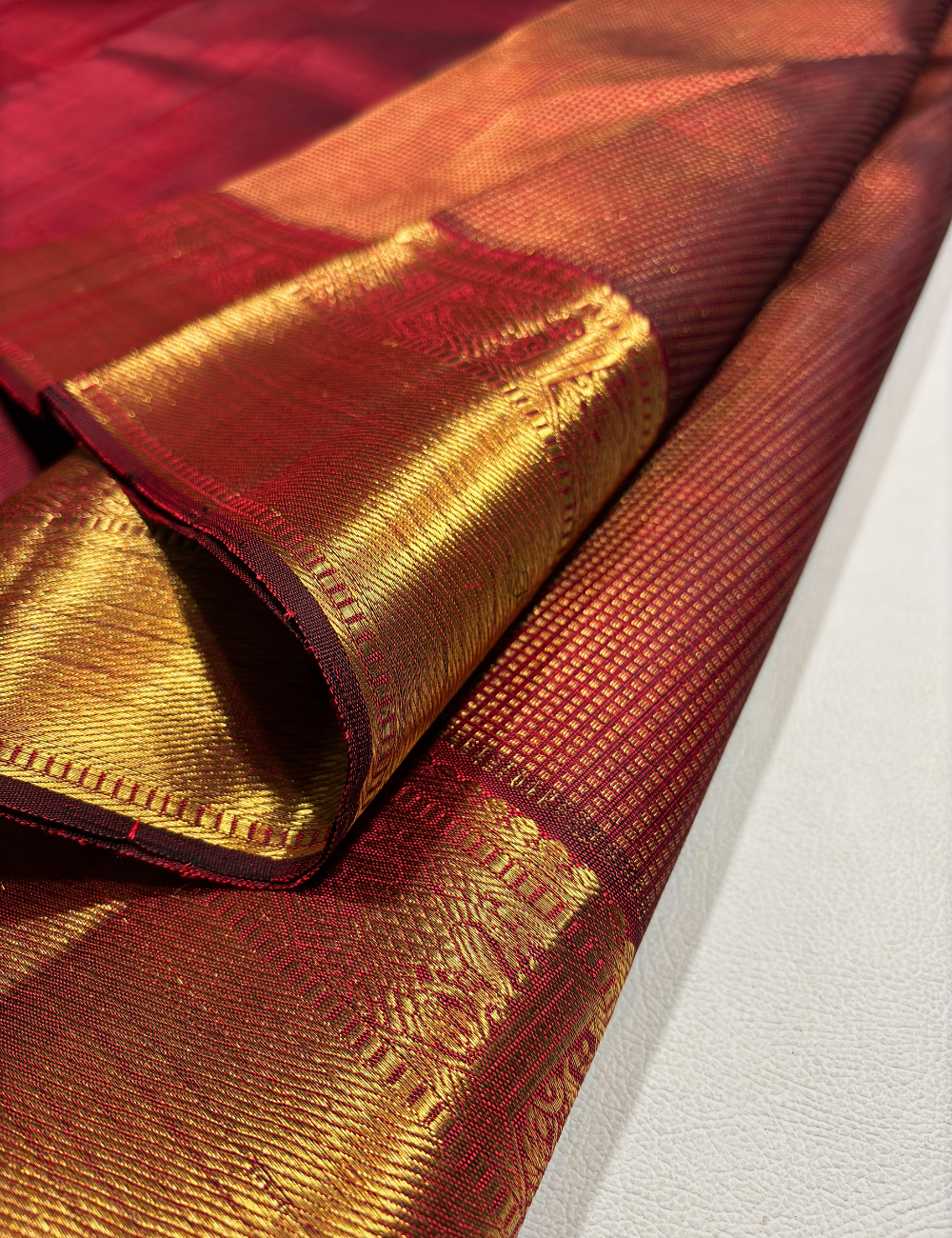 Rich Maroon Kanchipuram Silk Saree with Full Zari Work