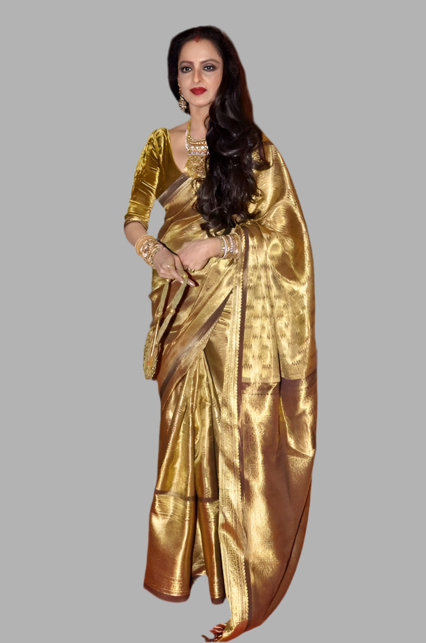 Maroon Tissue with Geometric Pattern | Gold Zari Border Kanchipuram Handloom Silk Saree