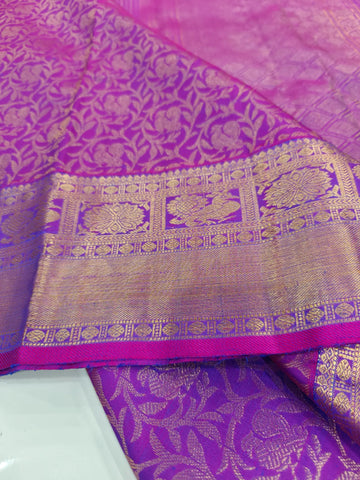 Rich Purple Floral Jaal Silk Saree with Antique Gold Zari
