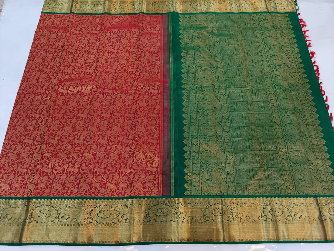 Dual-Tone Red & Green with Rich Gold Zari Vanasingaram Body