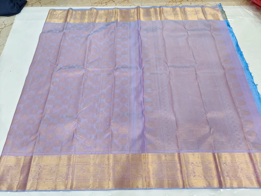 Lavender Blue with Gold Zari Floral Butti