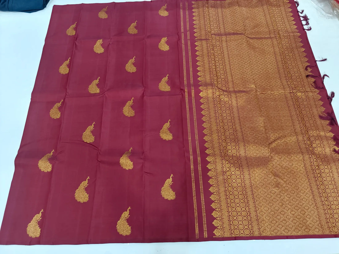 Pure Handloom Kanchipuram Silk Saree – Light Blue with Gold & Silver Zari Annam and Elephant Border