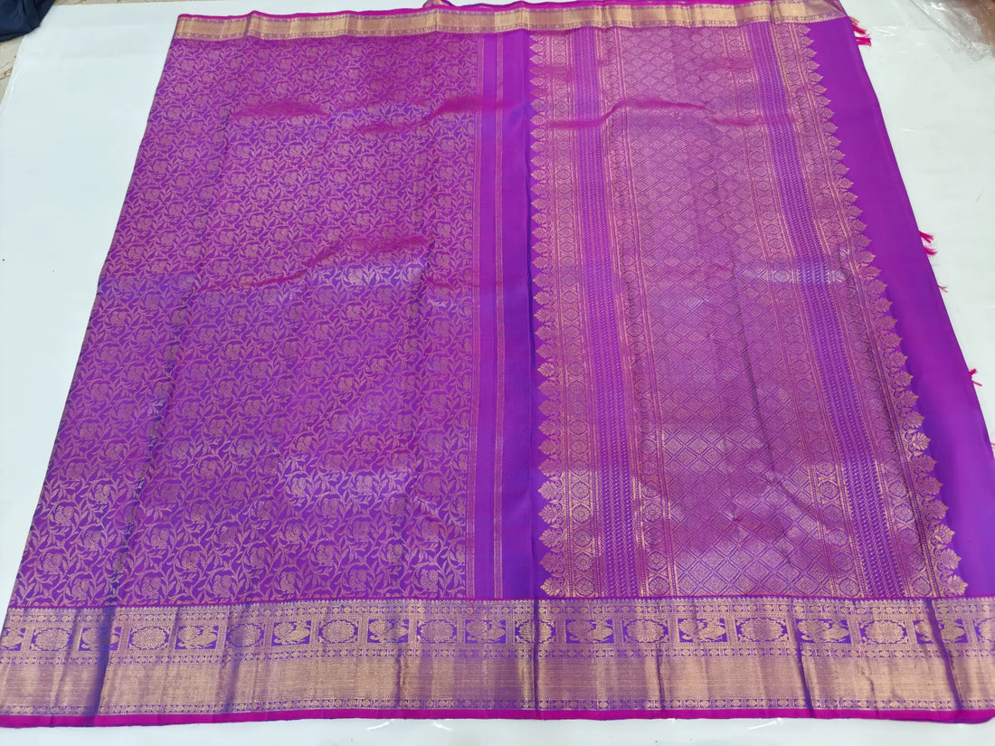 Rich Purple Floral Jaal Silk Saree with Antique Gold Zari