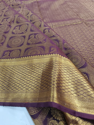 Elegant Mauve Purple Silk Saree with Chakra & Checked Zari Design