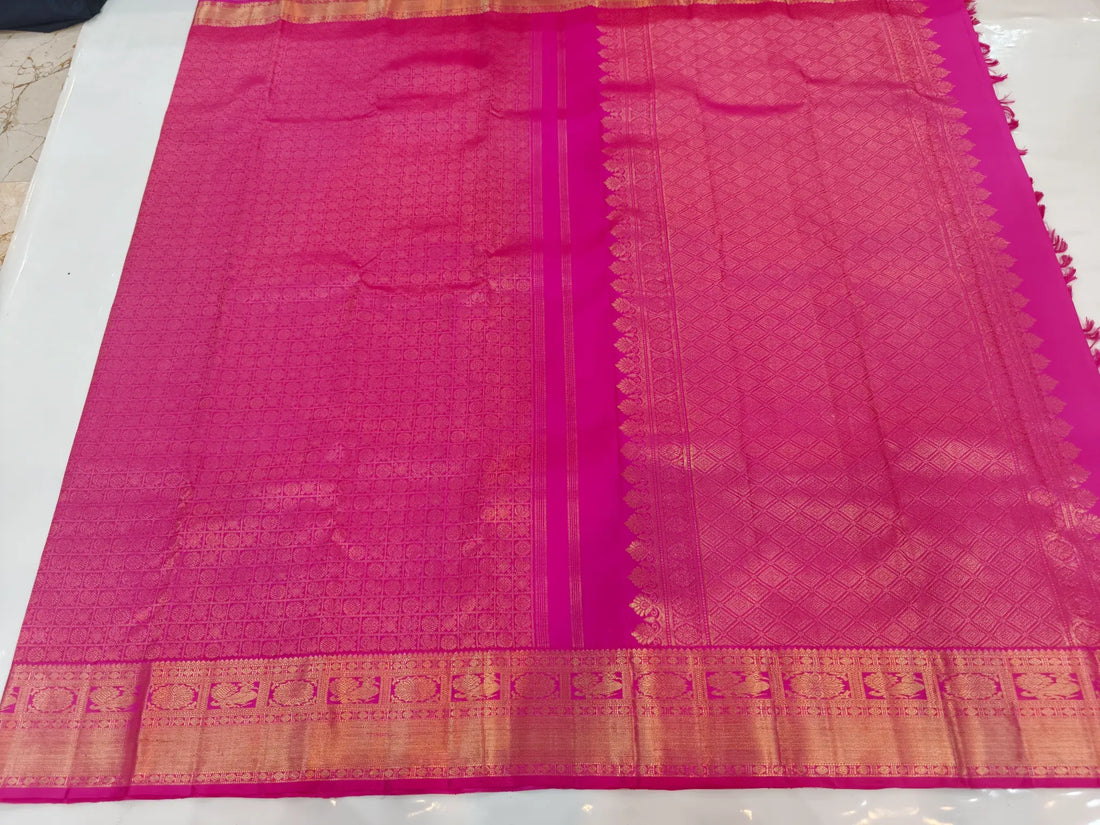 Rani Pink with Rich Gold Zari Geometric Body & Grand Pallu