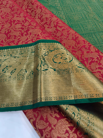 Dual-Tone Red & Green with Rich Gold Zari Vanasingaram Body